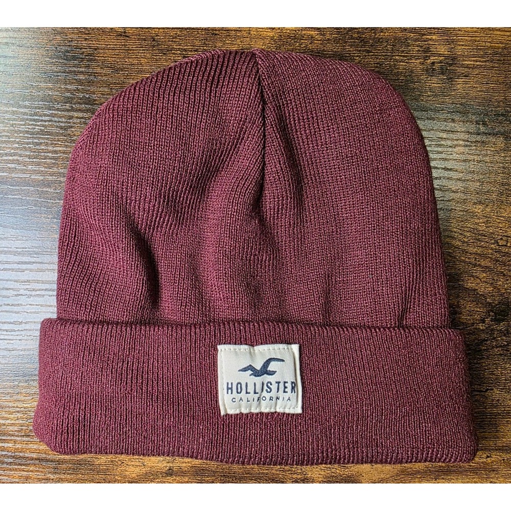 Hollister & Polo Ralph Lauren Beanie Bundle Burgundy Maroon Black Knit Hat Lot